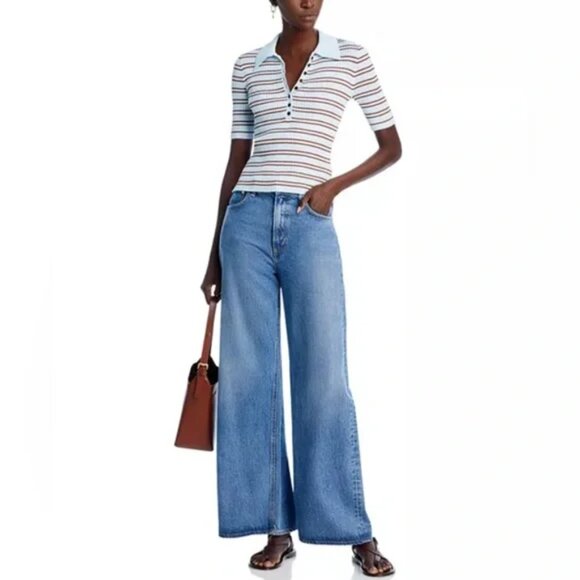 A.L.C. Sydney Polo Top Ice Water/Sequoia Striped Knit – Size XL - Picture 2 of 11